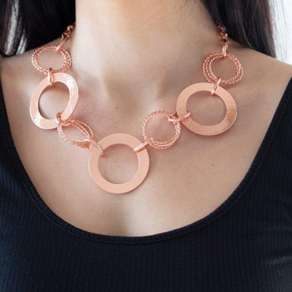 Ringed in Radiance Copper Circle Link Statement Necklace - Picture 2 of 4